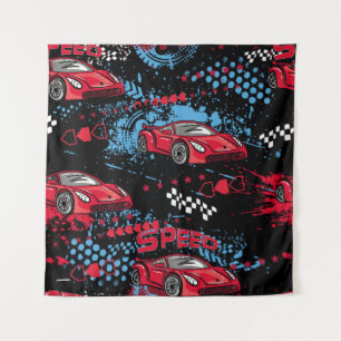 Abstract cars, grunge childish pattern. tapestry