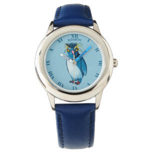 Abstract Cartoon Colourful Blue Funny Penguin Watch
