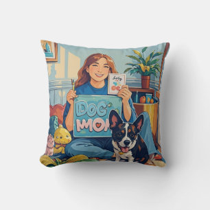 Abstract Cartoon dog mum puppy Cushion