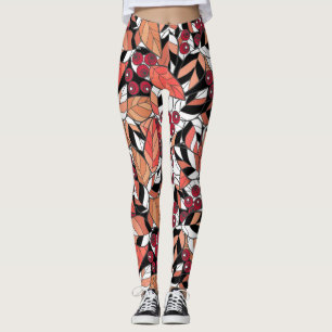 Abstract cartoon leaves berries black Leggings