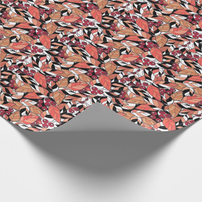  Abstract cartoon leaves berries black Wrapping Paper (Corner)