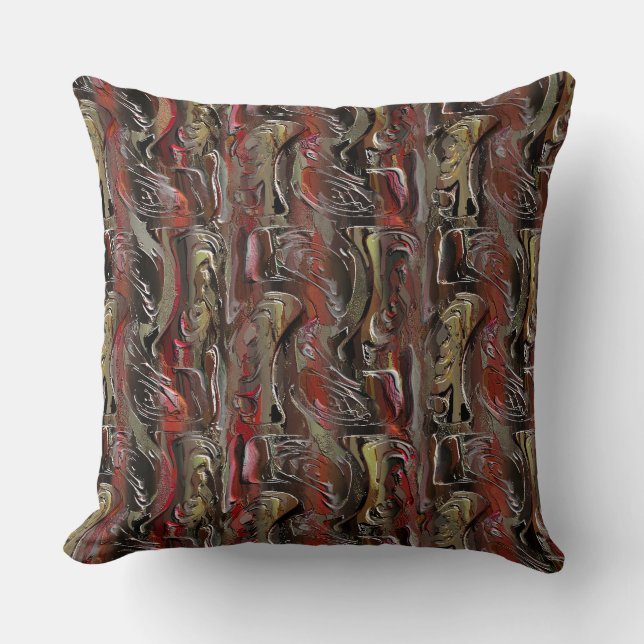 Abstract carved in mahogany and dark red cushion (Front)