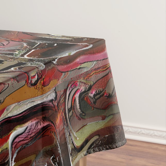 Abstract carved in mahogany and dark red tablecloth (In Situ)