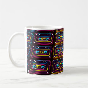 Abstract Cassette tape neon retro music of backgro Coffee Mug