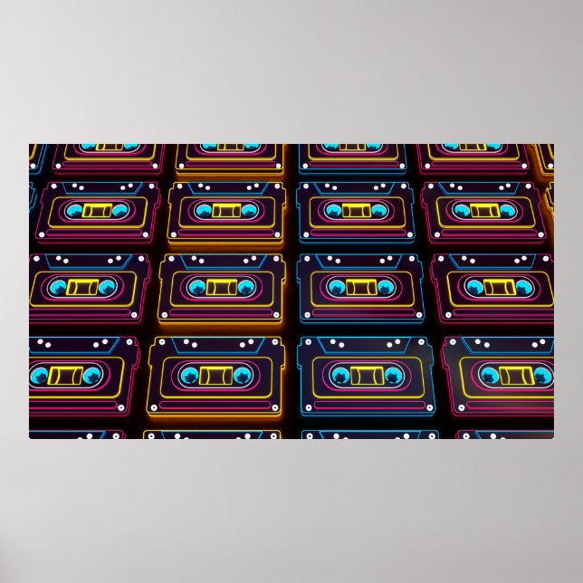 Abstract Cassette tape neon retro music of backgro Poster (Front)
