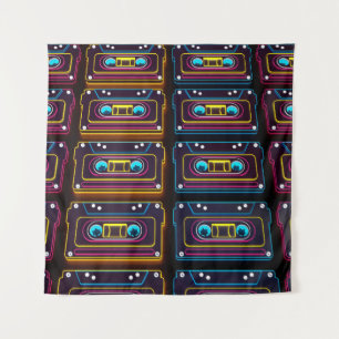 Abstract Cassette tape neon retro music of backgro Tapestry