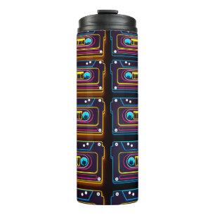 Abstract Cassette tape neon retro music of backgro Thermal Tumbler