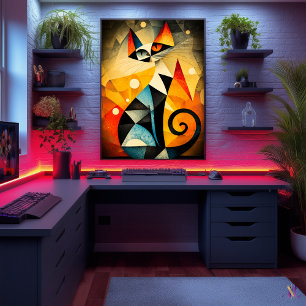 Abstract Cat Art - Geometric Animal Design  Poster