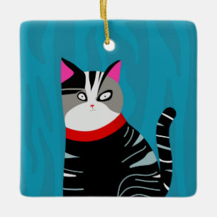 Abstract Cat Ceramic Ornament