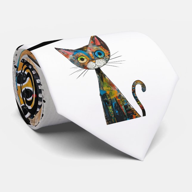 Abstract Cat Design Necktie (Rolled)