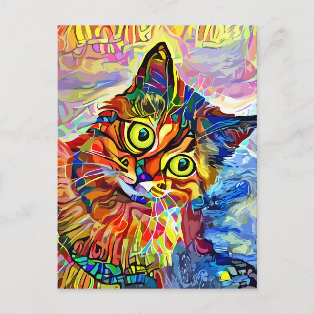 Abstract Cat Face Impressionist Portrait Painting Postcard (Front)