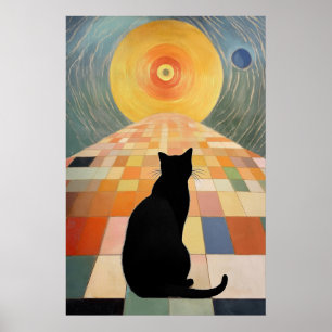 Abstract Cat Painting - Black Cat and Sun Poster