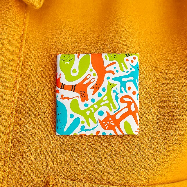 Abstract Cat Pattern Whimsical Modern Pet Art  15 Cm Square Badge (Creator Uploaded)