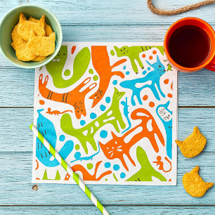 Abstract Cat Pattern Whimsical Modern Pet Art  Napkin