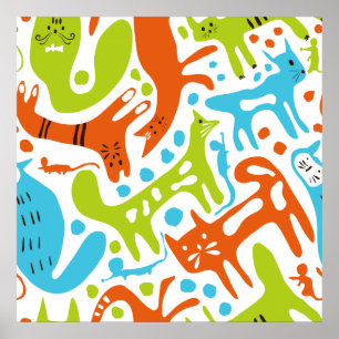 Abstract Cat Pattern Whimsical Modern Pet Art  Poster