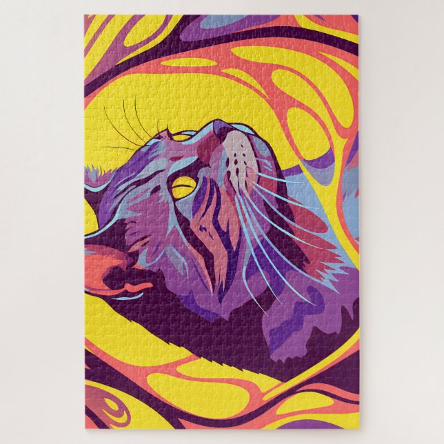 Abstract Cat: Pop Art Psychedelic Swirl Jigsaw Puzzle (Vertical)