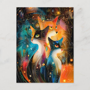 Abstract Cat Portrait Amidst Galactic Wonders Postcard