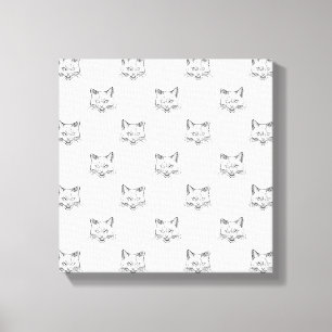 Abstract Cat Portrait Sketch Black White Design Canvas Print
