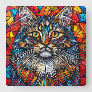 Abstract Cat Stylish Home Decor Gift for Cat Lover Square Wall Clock