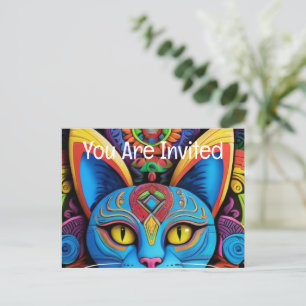 Abstract Cat with Yellow Eyes  Invitation Postcard