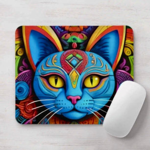 Abstract Cat With Yellow Eyes Mouse Pad