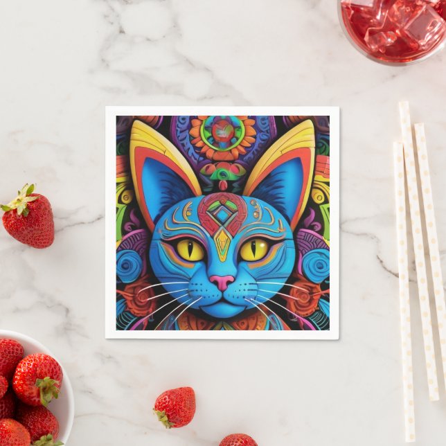 Abstract Cat with Yellow Eyes  Napkin (Insitu)