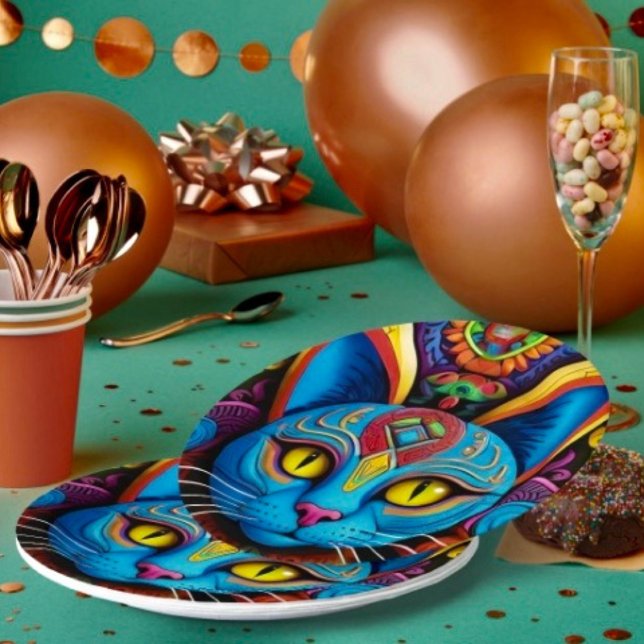 Abstract Cat with Yellow Eyes  Paper Plate (Creator Uploaded)