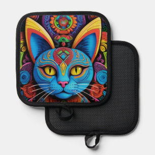 Abstract Cat With Yellow Eyes Pot Holder