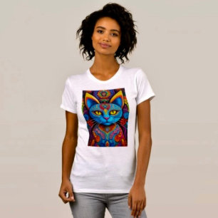 Abstract Cat with Yellow Eyes T-Shirt