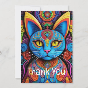 Abstract Cat with Yellow Eyes  Thank You Card