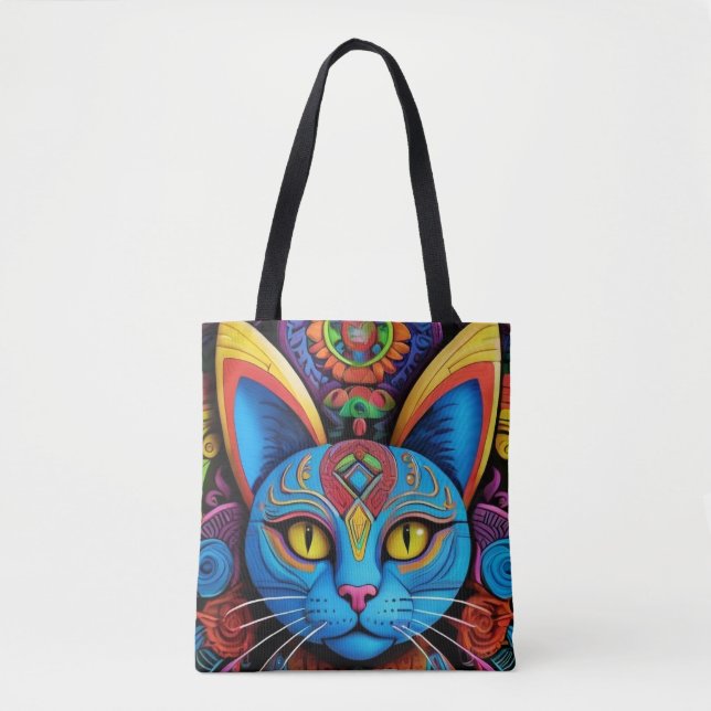 Abstract Cat With Yellow Eyes Tote Bag (Front)
