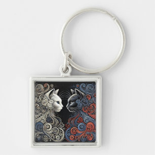 Abstract cats art key ring