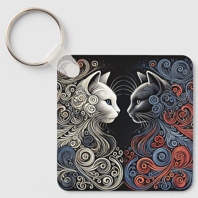 Abstract cats art key ring (Front)