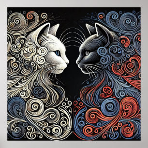 Abstract cats art poster