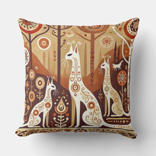 Abstract Cats Nature Geometric Scene 🐱 Cushion (Front)