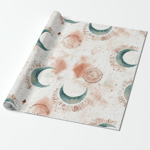 Abstract Celestial Crescent Moons Terracotta Wrapping Paper