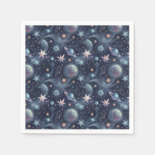 Abstract Celestial Planets & Stars Space Pattern Napkin