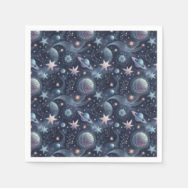 Abstract Celestial Planets & Stars Space Pattern Napkin (Front)