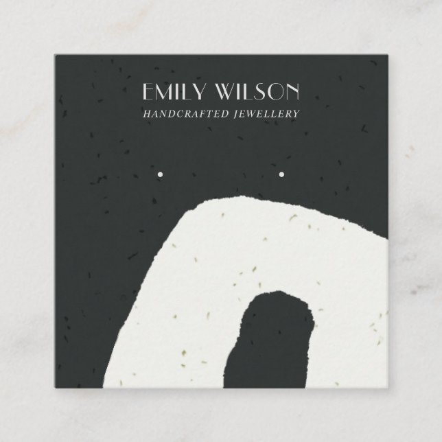 ABSTRACT CERAMIC BLACK WHITE STUD EARRING DISPLAY SQUARE BUSINESS CARD (Front)