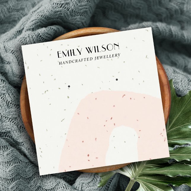 ABSTRACT CERAMIC BLUSH PEACH STUD EARRING DISPLAY SQUARE BUSINESS CARD (Creator Uploaded)