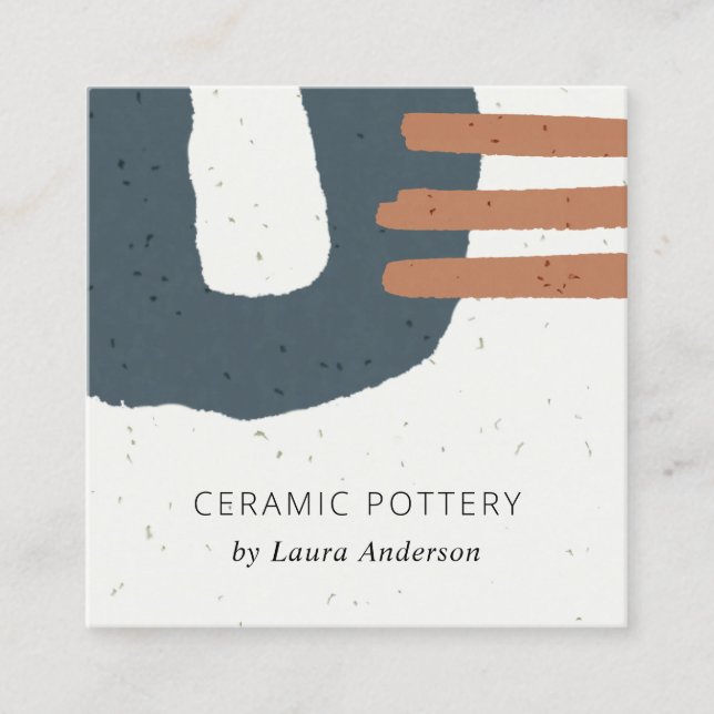 ABSTRACT CERAMIC TEXTURE BLUE BLACK RUST SPECKLED SQUARE BUSINESS CARD (Front)