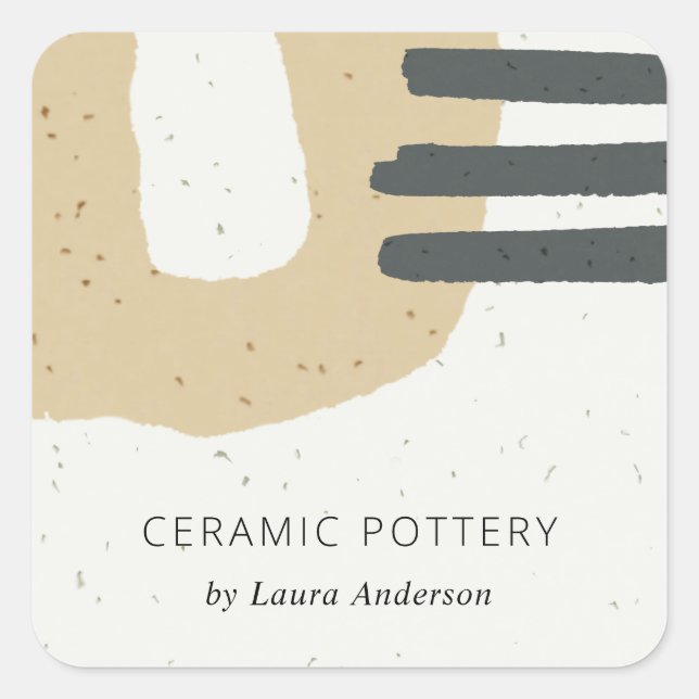 ABSTRACT CERAMIC TEXTURE OCHRE YELLOW SPECKLED SQUARE STICKER (Front)