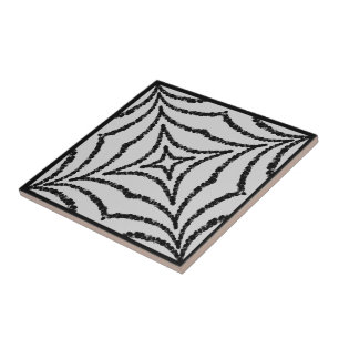 Abstract Chained Web Black On Grey Geo Pattern Ceramic Tile