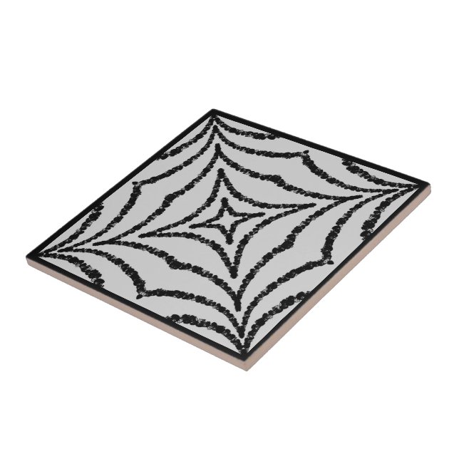 Abstract Chained Web Black On Grey Geo Pattern Ceramic Tile (Side)