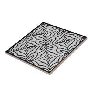 Abstract Chained Web Black On Grey Geo Pattern Ceramic Tile