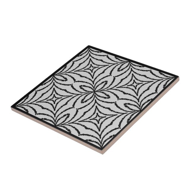 Abstract Chained Web Black On Grey Geo Pattern Ceramic Tile (Side)