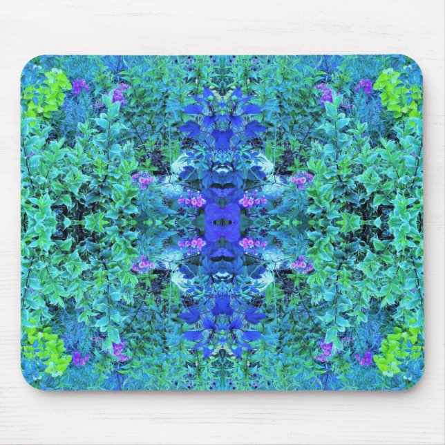 Abstract Chartreuse and Blue Foliage Pattern Mouse Pad (Front)