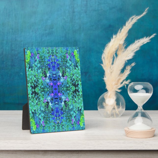 Abstract Chartreuse and Blue Foliage Pattern Plaque (Side)