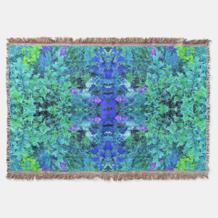 Abstract Chartreuse and Blue Foliage Pattern Throw Blanket
