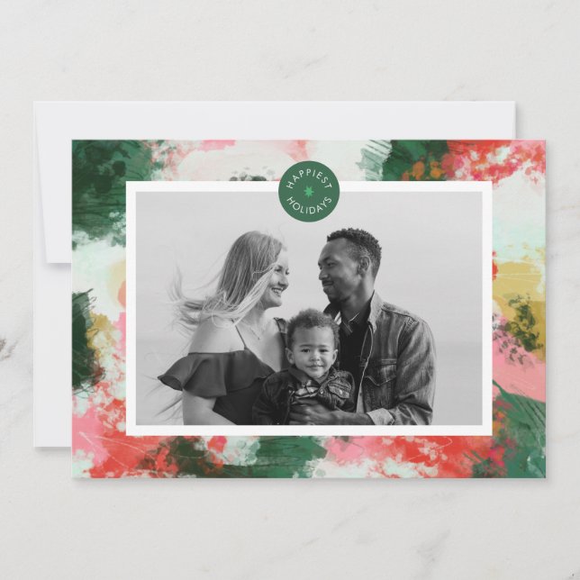Abstract Cheer Horizontal Holiday Photo Card (Front)